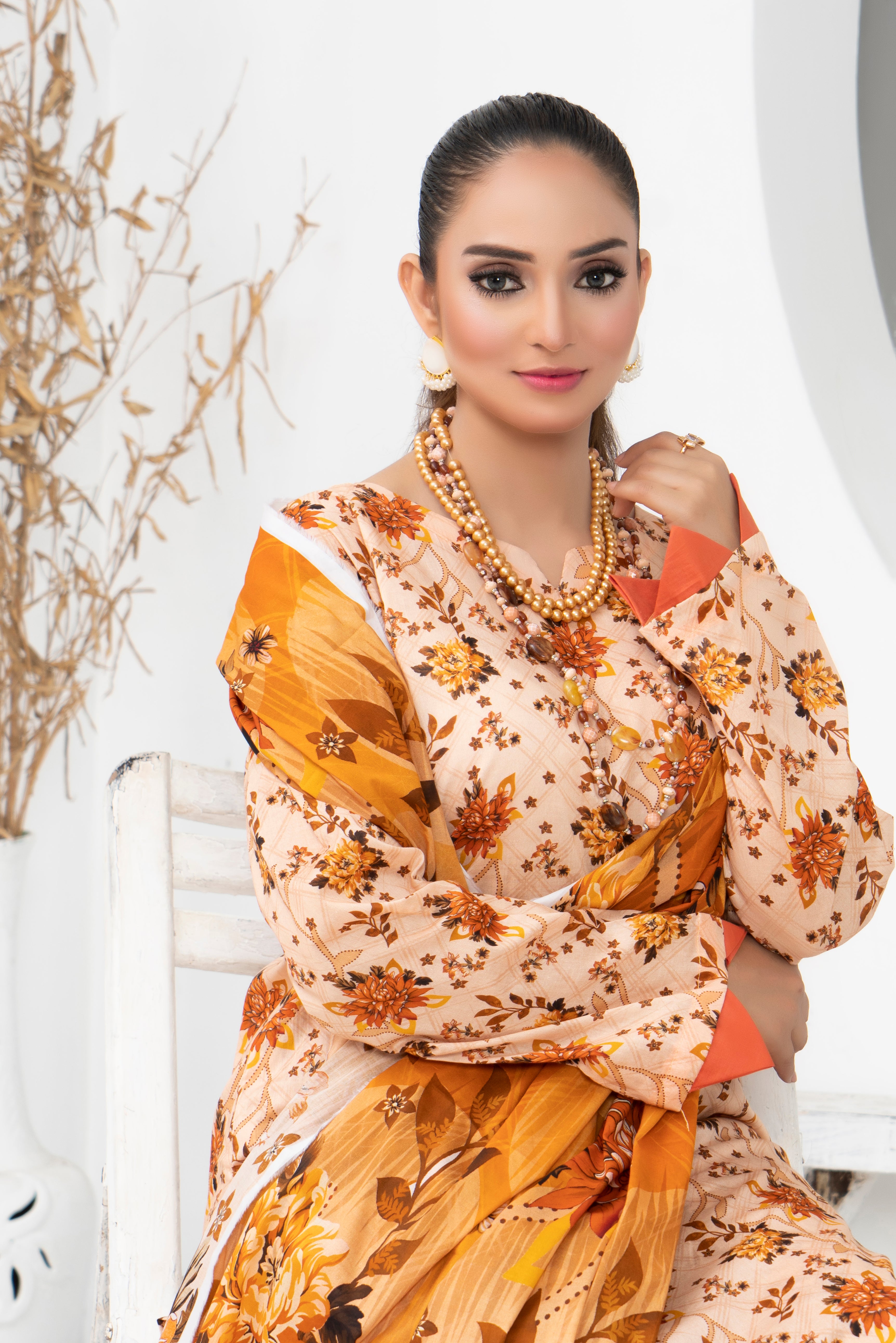 3 Piece - Mahi Unstitched Peach Ladies Transliminor Magic Print Lawn Suit