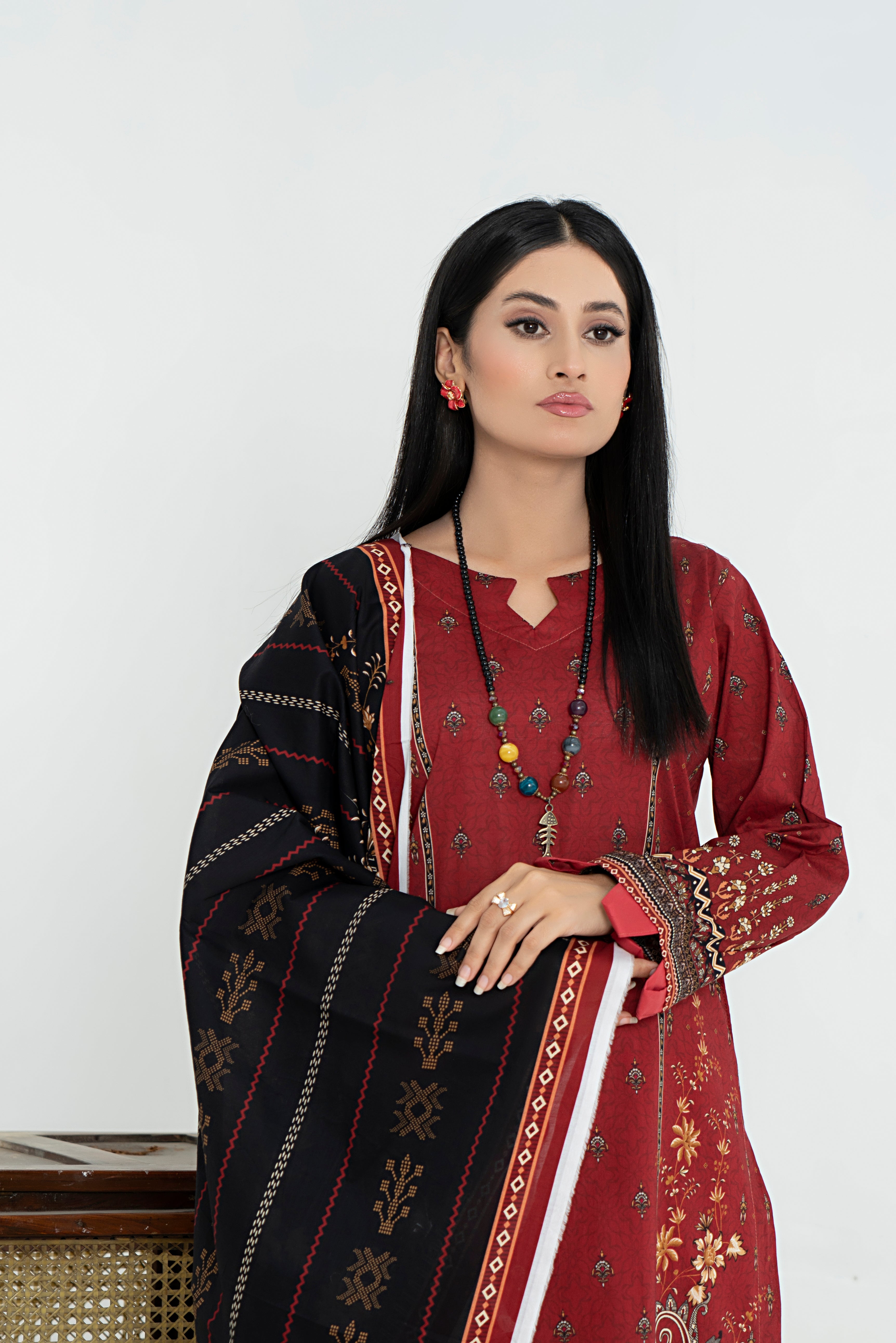 3 Piece - Junoon Unstitched Maroon Ladies Transliminor Magic Print Lawn Suit