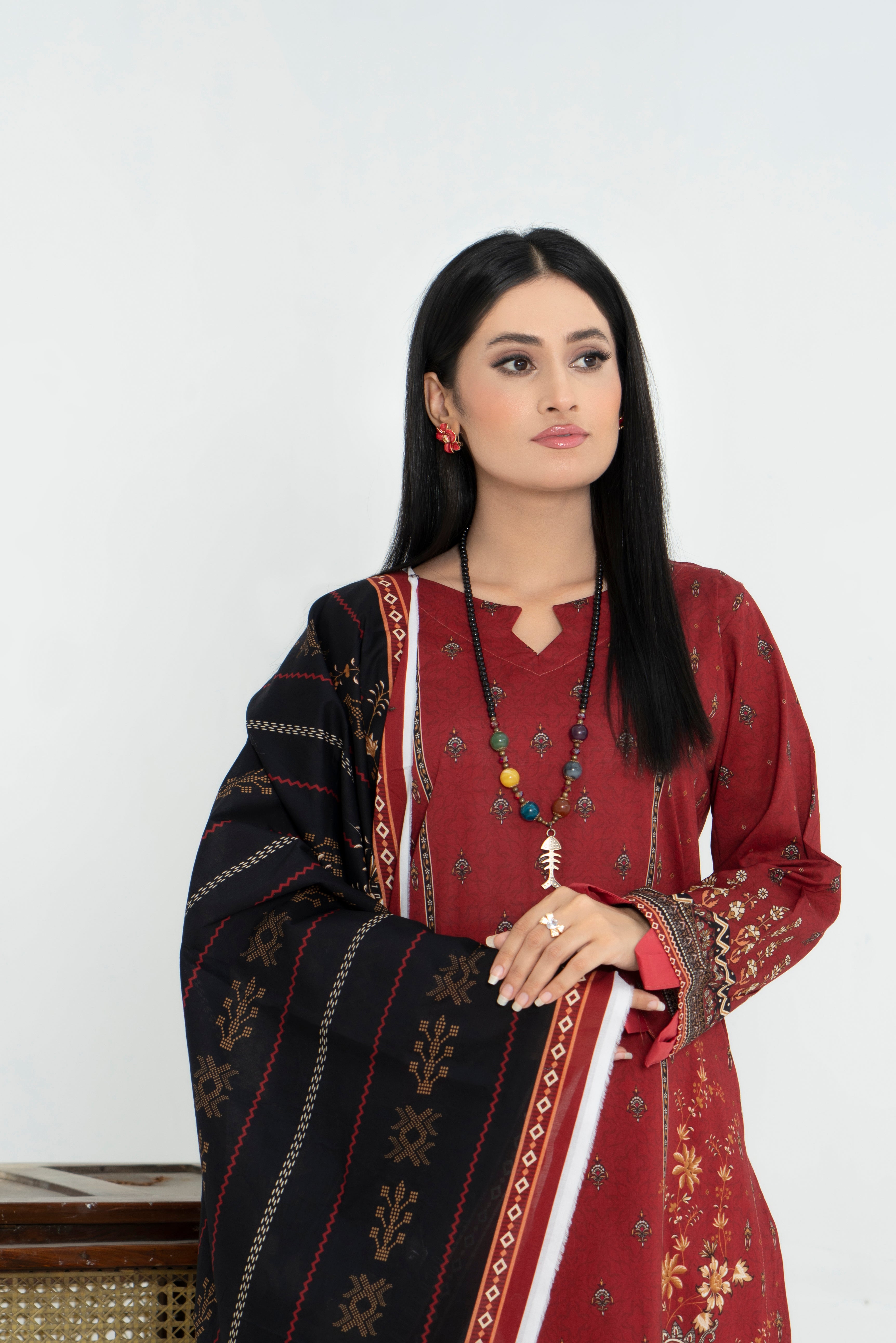 3 Piece - Junoon Unstitched Maroon Ladies Transliminor Magic Print Lawn Suit