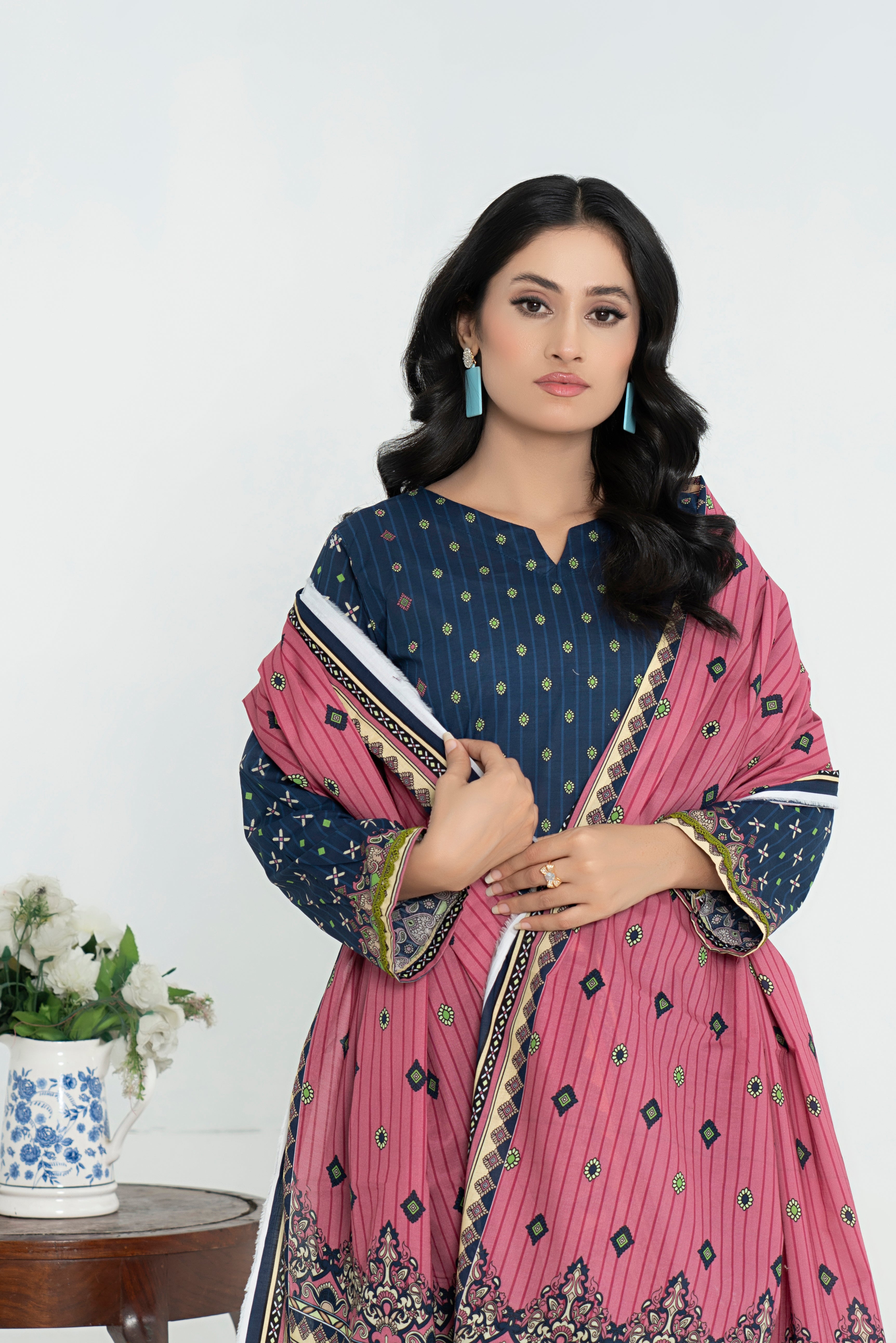 3 Piece - Junoon Unstitched Navy Ladies Print Lawn Suit