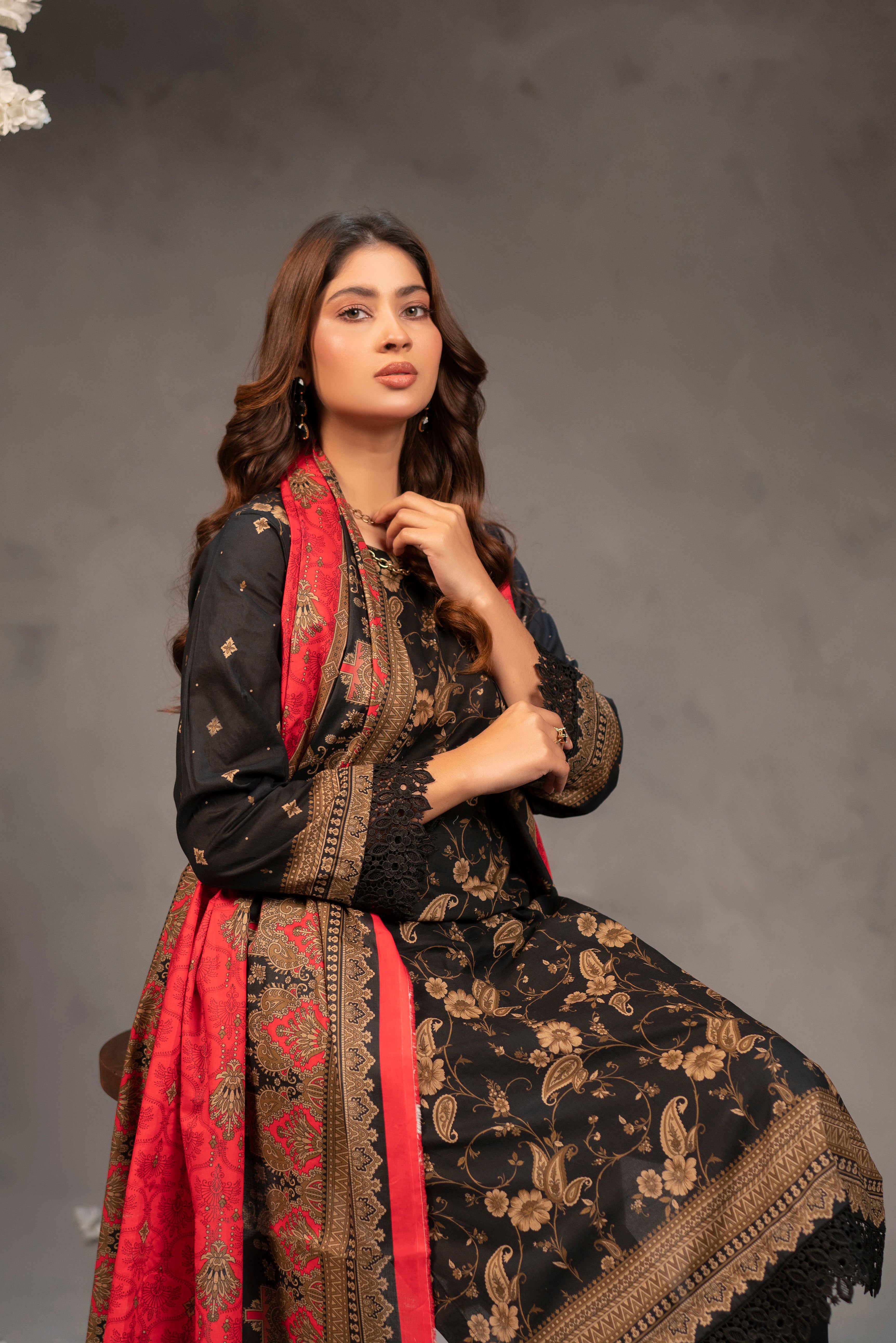 3 Piece - Mahi Unstitched Coal Ladies Transliminor Magic Print Lawn Suit