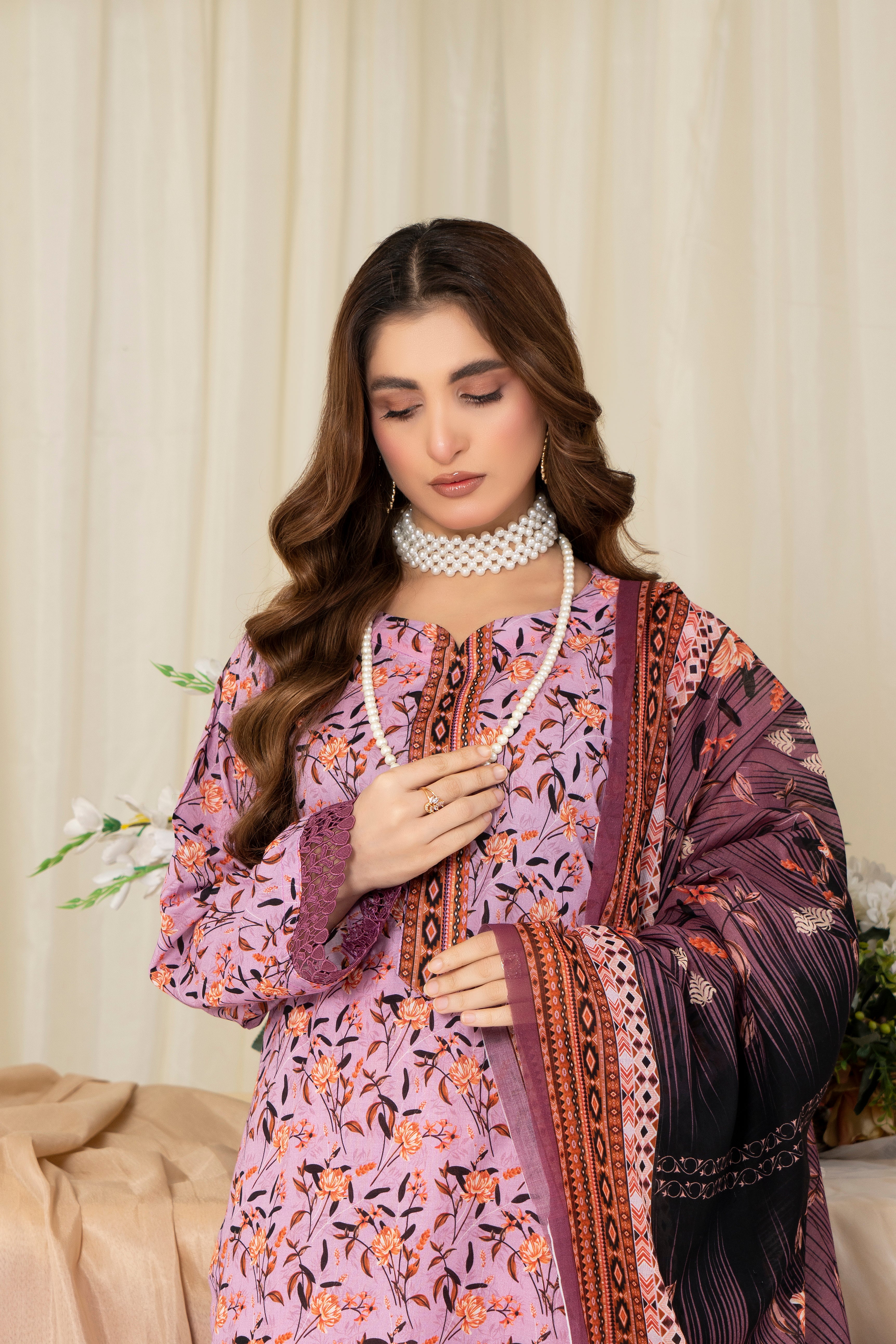 3 Piece - Mahi Unstitched Pink Ladies Print Lawn Suit