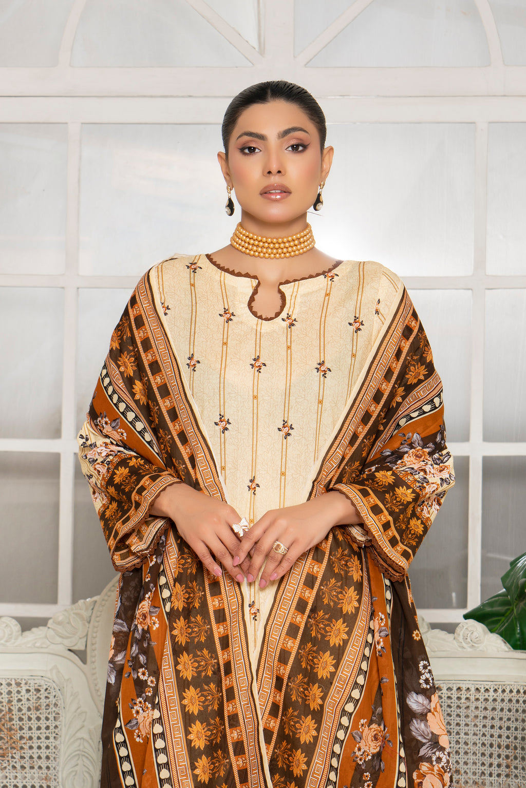 3 Piece - Junoon Unstitched Peach Ladies Print Lawn Suit