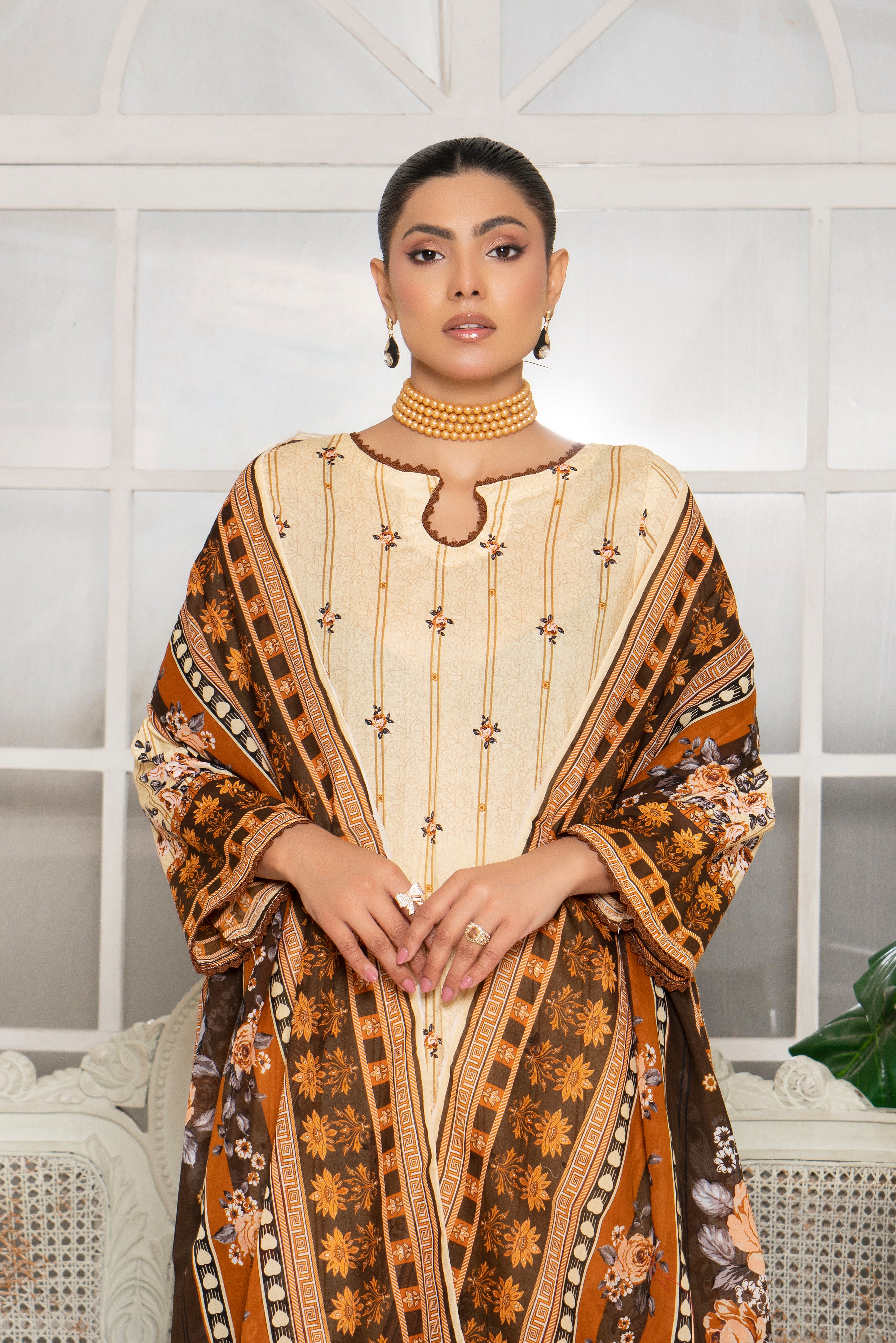 3 Piece - Junoon Unstitched Peach Ladies Print Lawn Suit