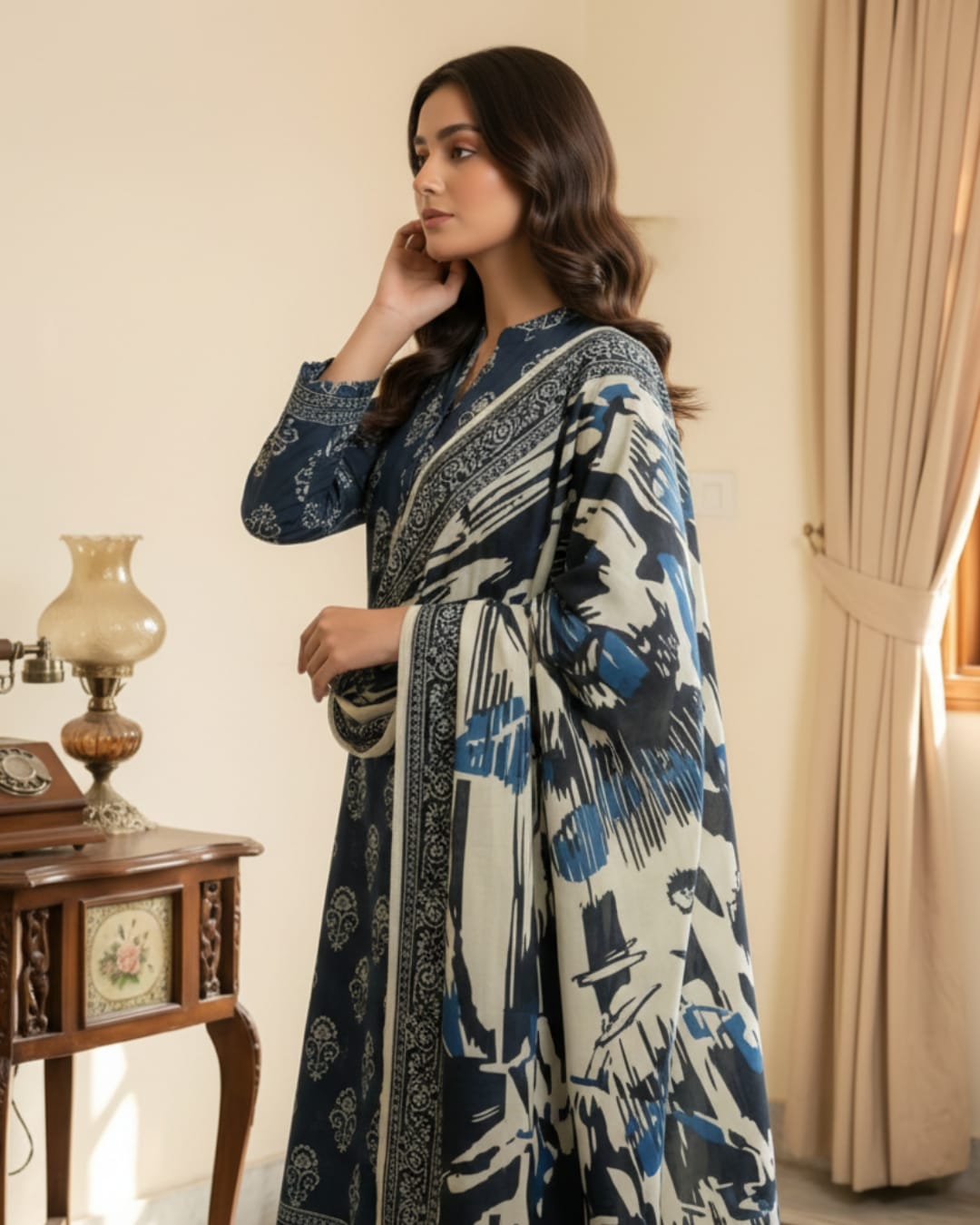 3 Pieces - Arfa Unstitched Moungia Chamki Print Lawn Suit