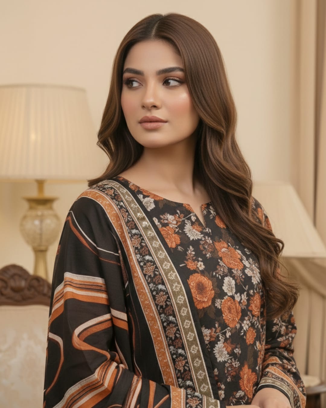 3 Pieces - Arfa Unstitched Black Chamki Print Lawn Suit