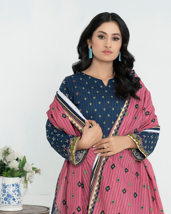3 Piece - Junoon Unstitched Navy Ladies Print Lawn Suit