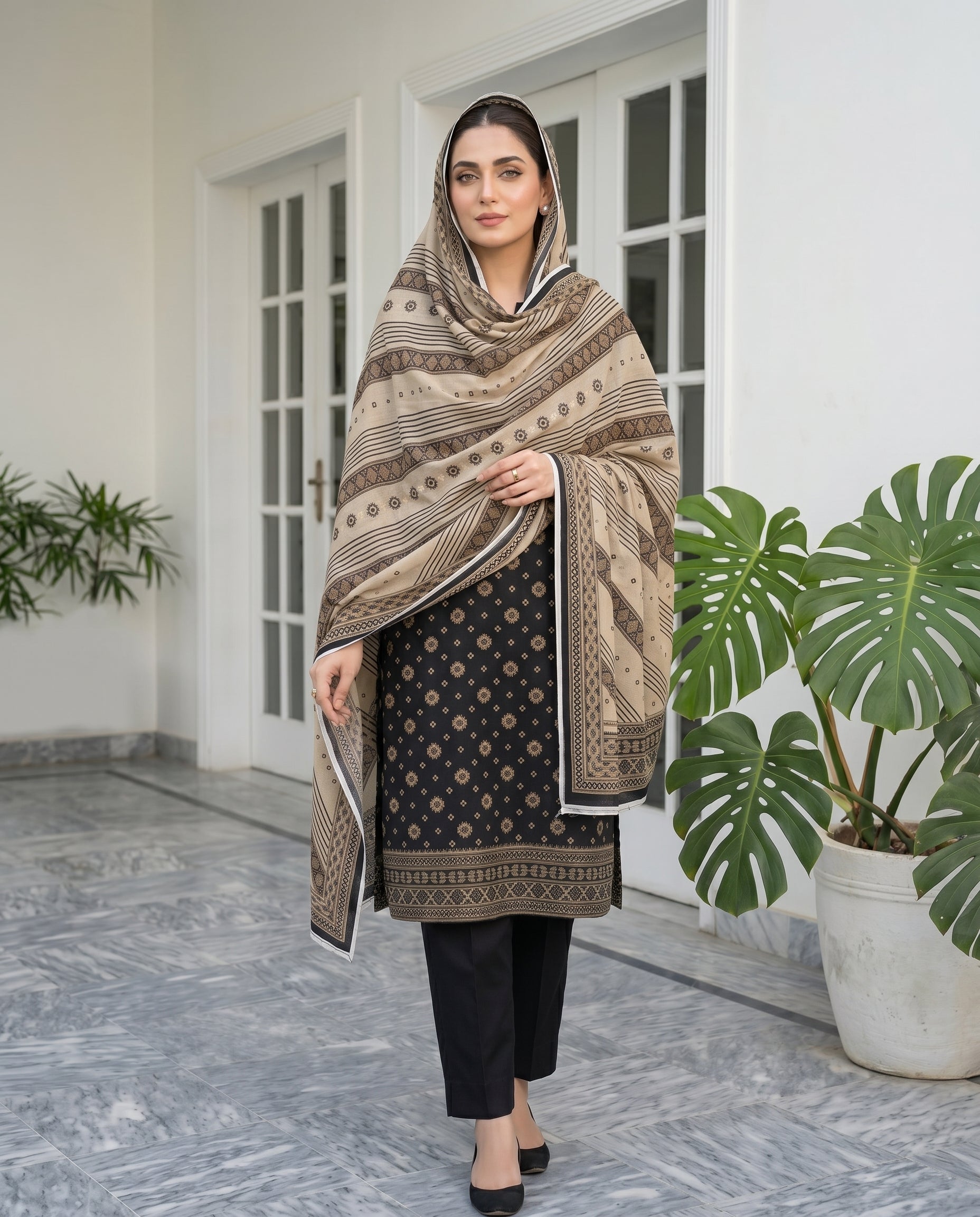 3 Pieces - Sohni Dharti Unstitched Black & White Print Lawn Suit