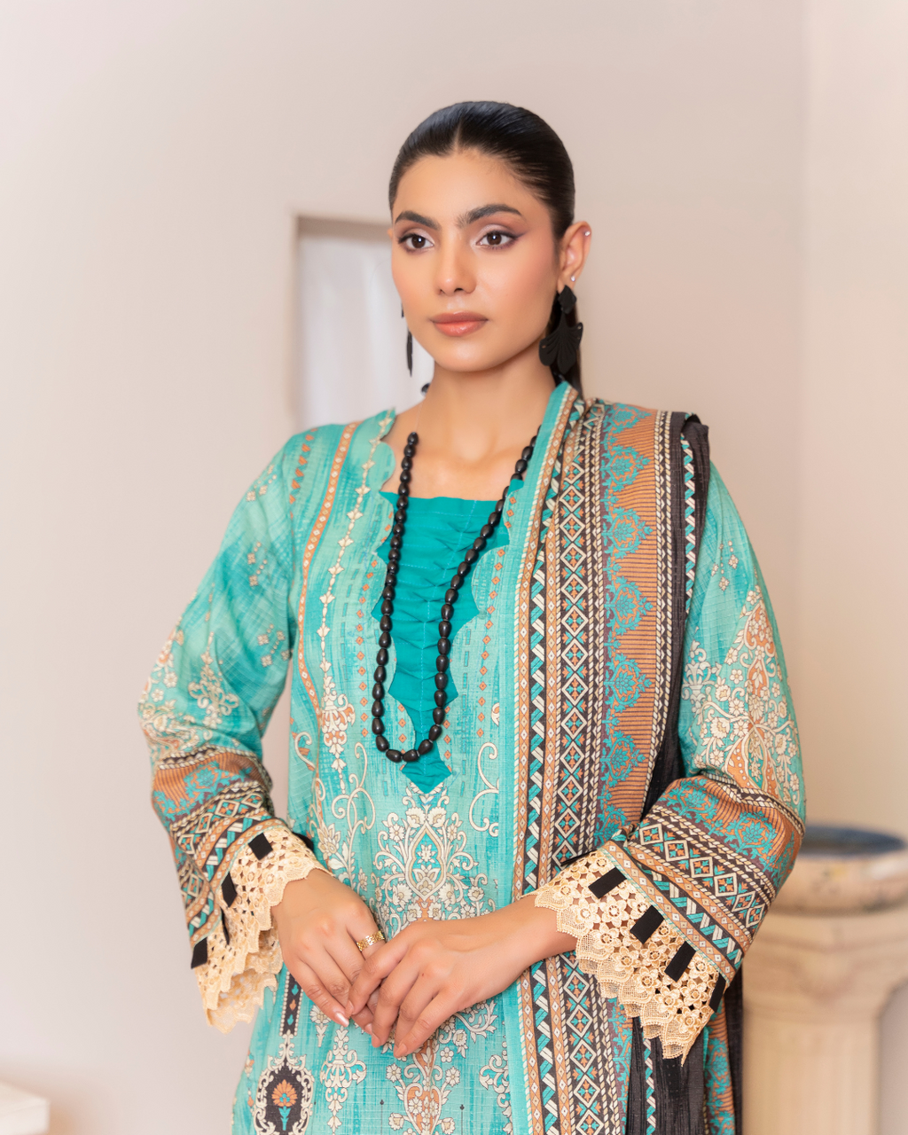 3 Piece - Junoon Unstitched Blue Ladies Banadora Print Lawn Suit