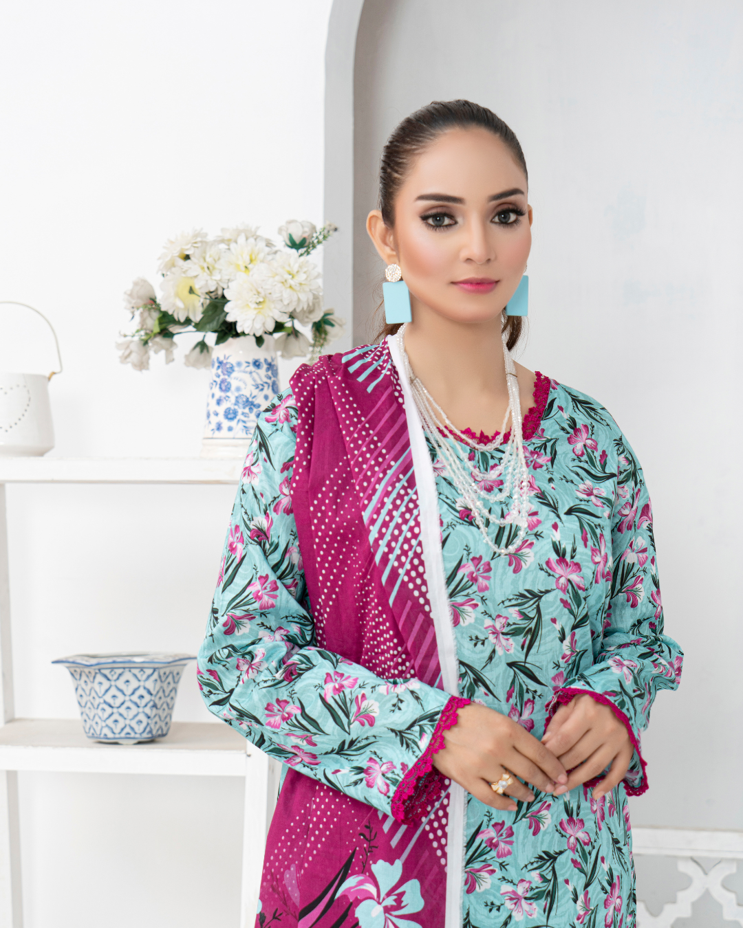 3 Piece - Mahi Unstitched Blue Ladies Print Lawn Suit