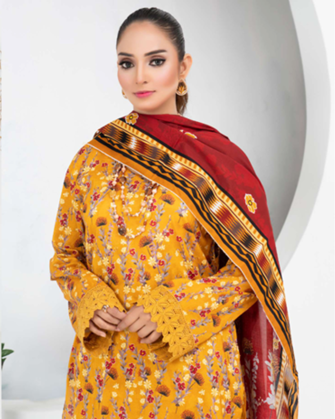 3 Piece - Mahi Unstitched Yellow Ladies Print Lawn Suit