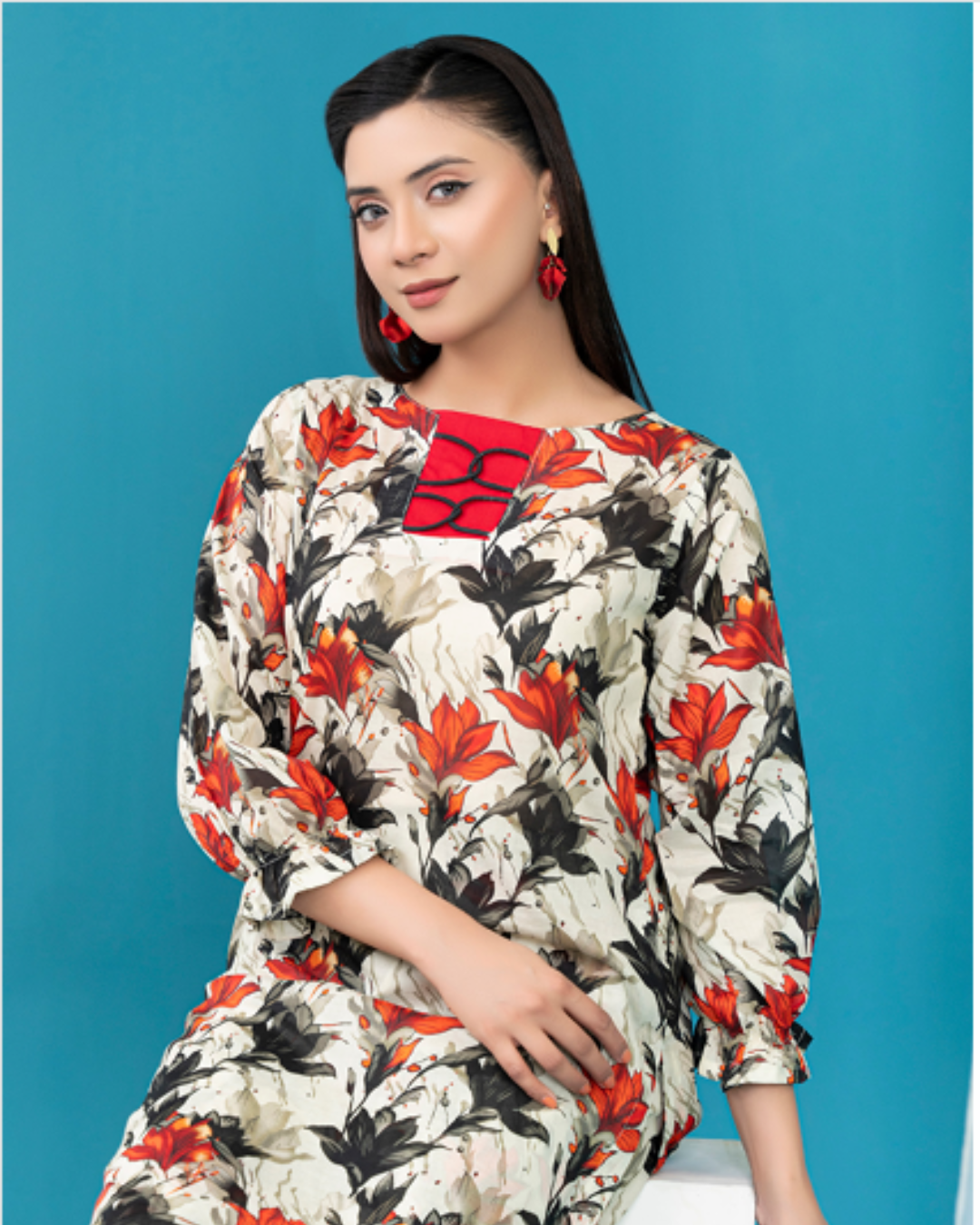 2 Piece - Gold Unstitched  Off White Ladies Print Lawn Suit