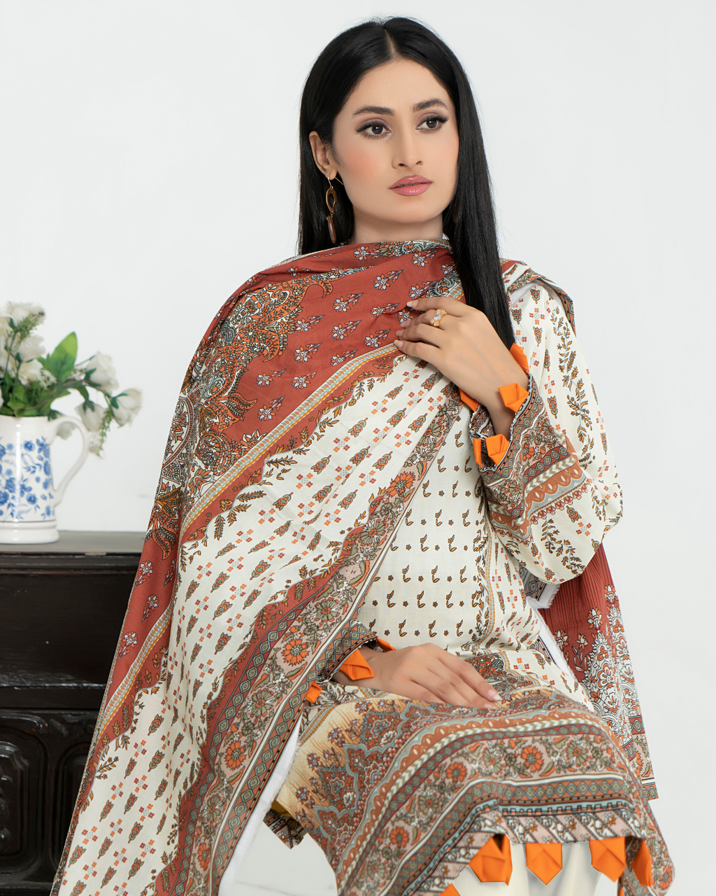 3 Piece - Junoon Unstitched Off White Ladies Print Lawn Suit